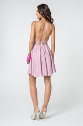 Illusion Deep V-Neck Glitter Short Dress